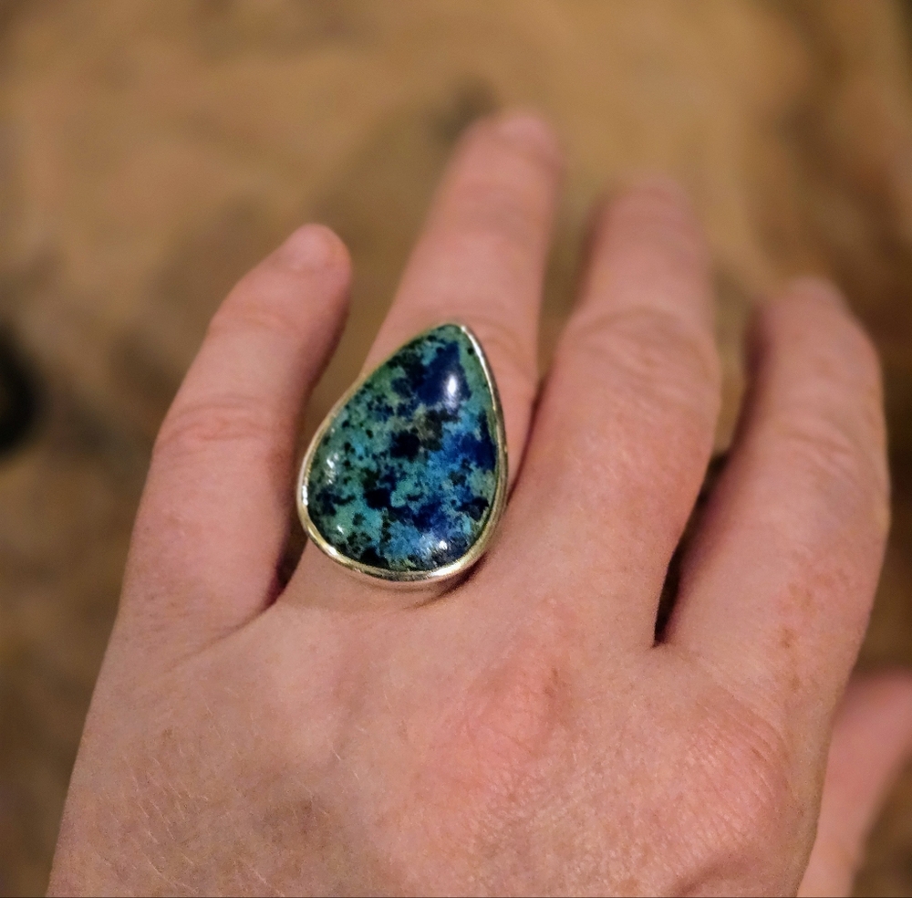 Sterling Silver Azurite Statement Ring 7 - image 7